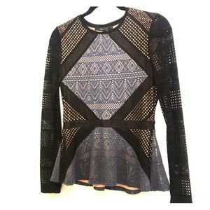 BCBG Maira Lace Peplum Top Small